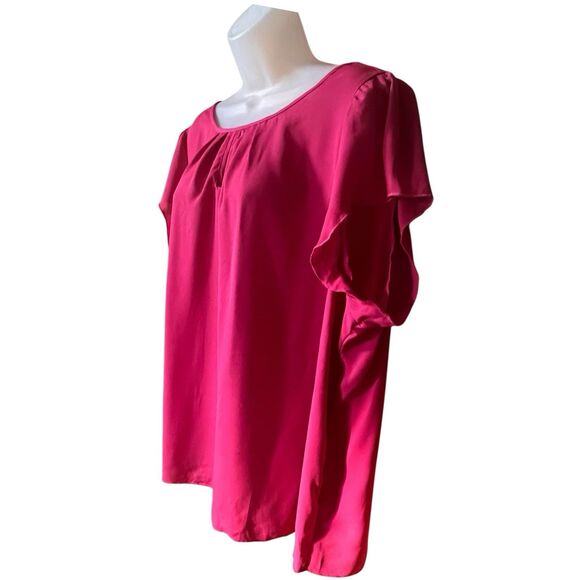 Solid Pink Short Sleeve Keyhole Neckline Dressy Blouse Sz 3X Office Classy - Picture 4 of 7